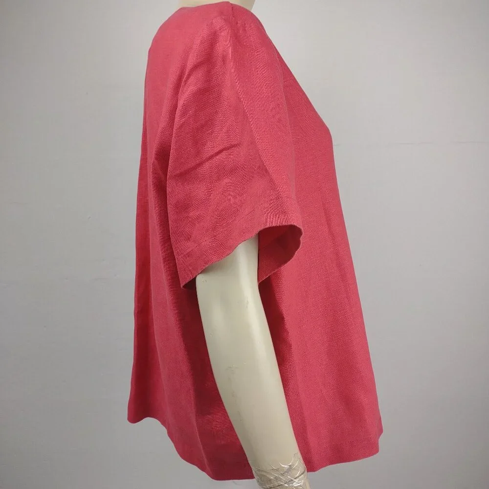 Orvis coral pink 100% Linen round neck button front blouse top ladies XL X-Large - Picture 4 of 7
